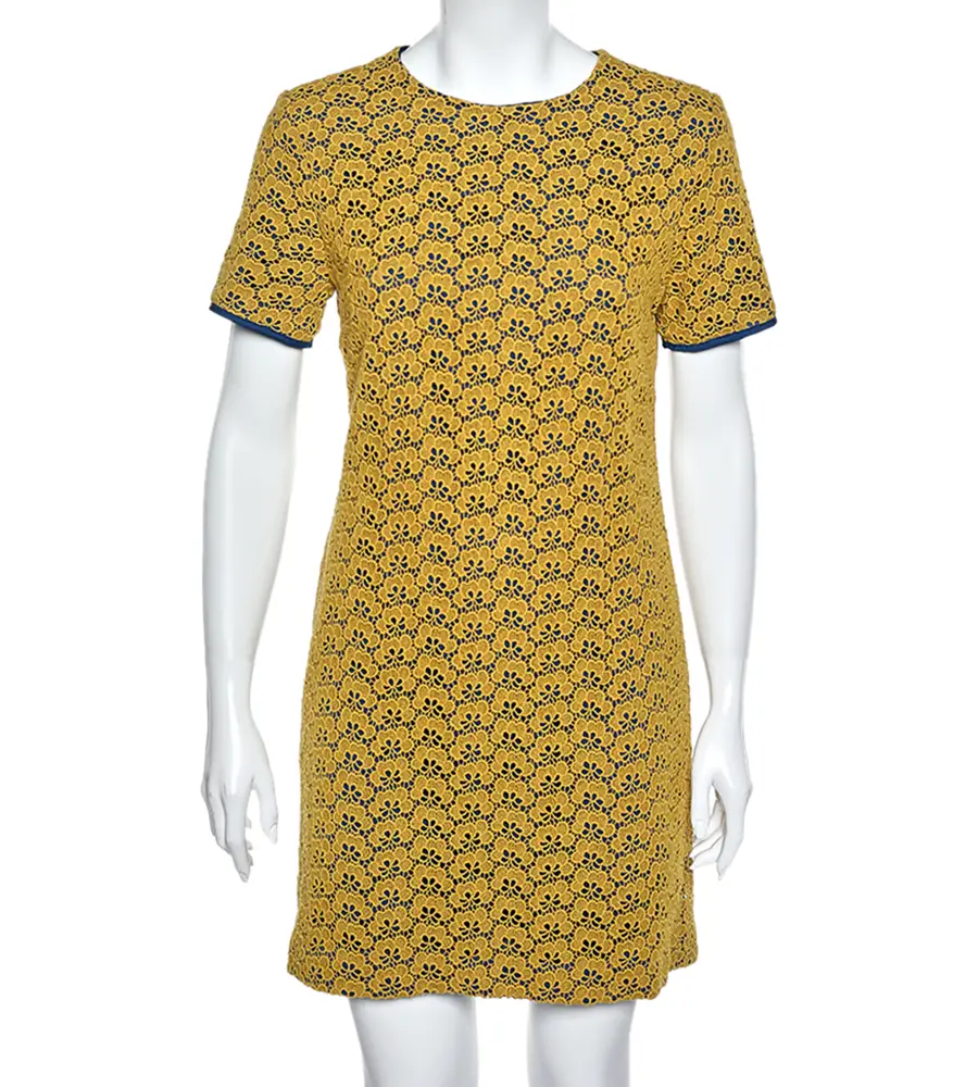 Diane von Furstenberg Yellow Lace Contrast Lined Shift Dress M