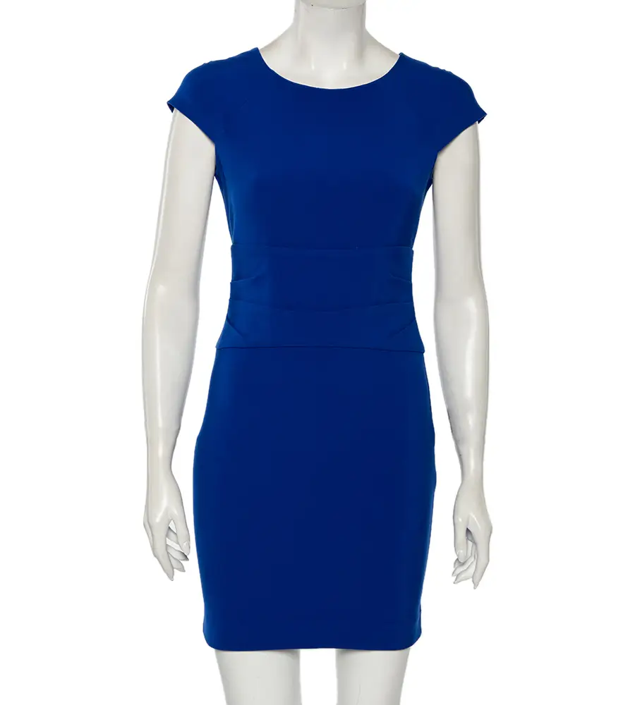 Diane Von Furstenberg Blue Knit Ruched Waist Detailed Dress S
