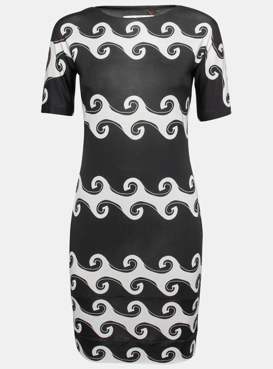 Diane Von Furstenberg Monochrome Wave Print Silk Knit Cyrani Dress M