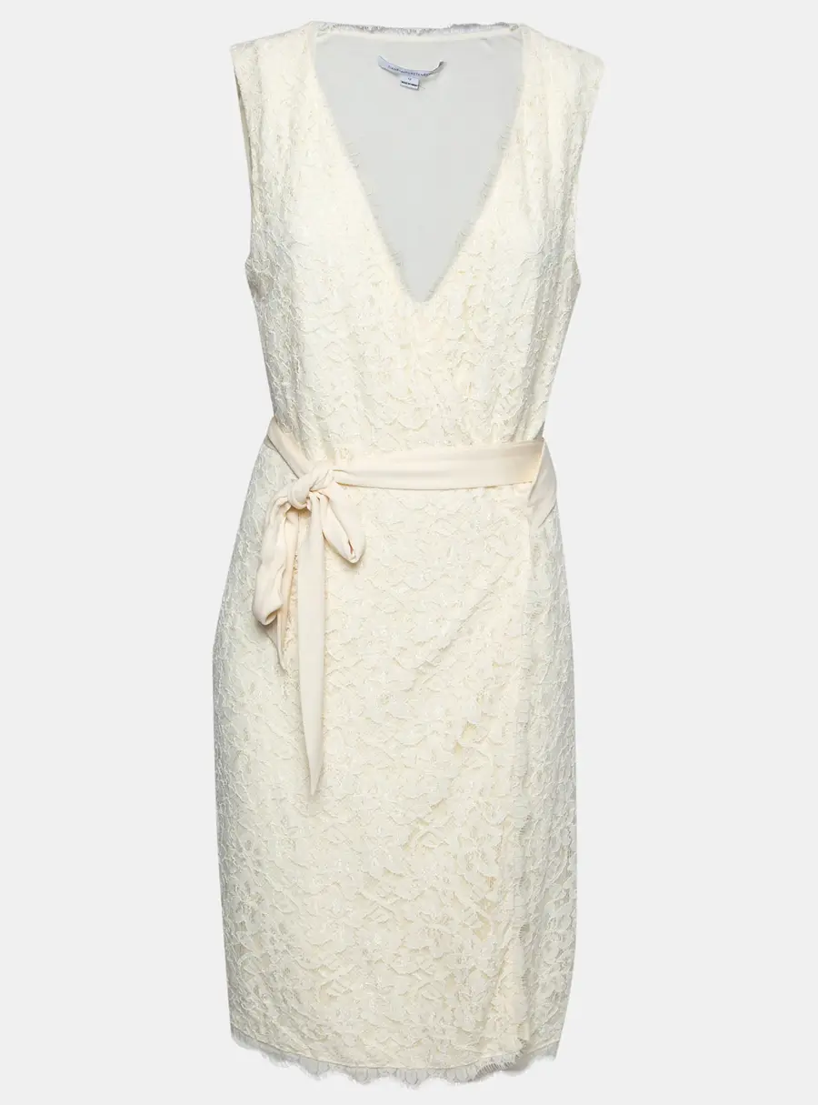 Diane Von Furstenberg Cream Lace Wrap Dress L