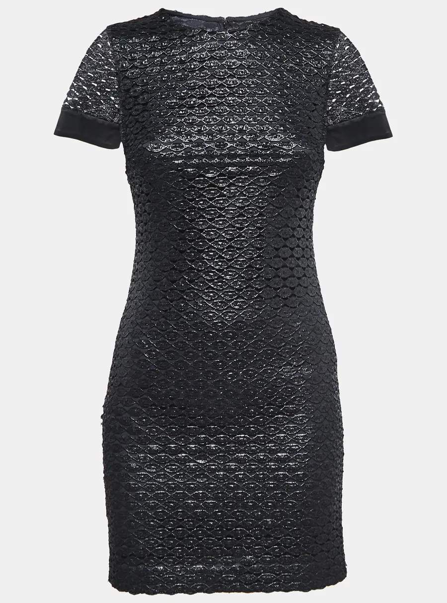 Diane Von Furstenberg Metallic Black Lace New Cindy Dress XS