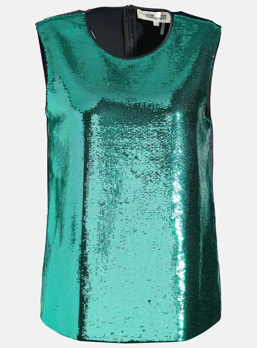 Diane von Furstenberg Green Sequined Tank Top P