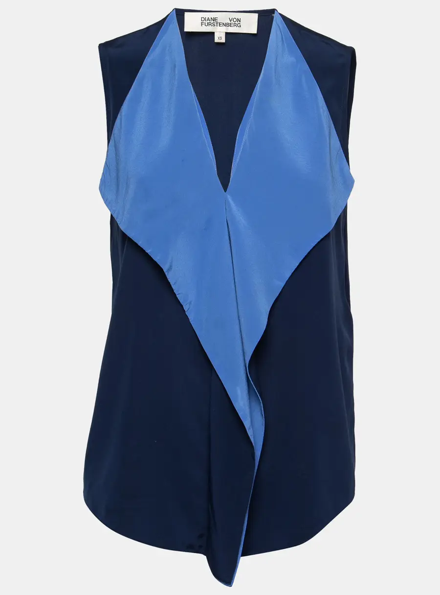 Diane von Furstenberg Blue Silk Sleeveless Top XS