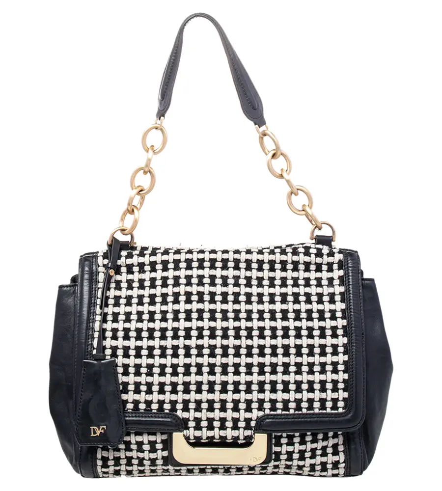 Diane Von Furstenberg Black Fabric and Leather Shoulder Bags