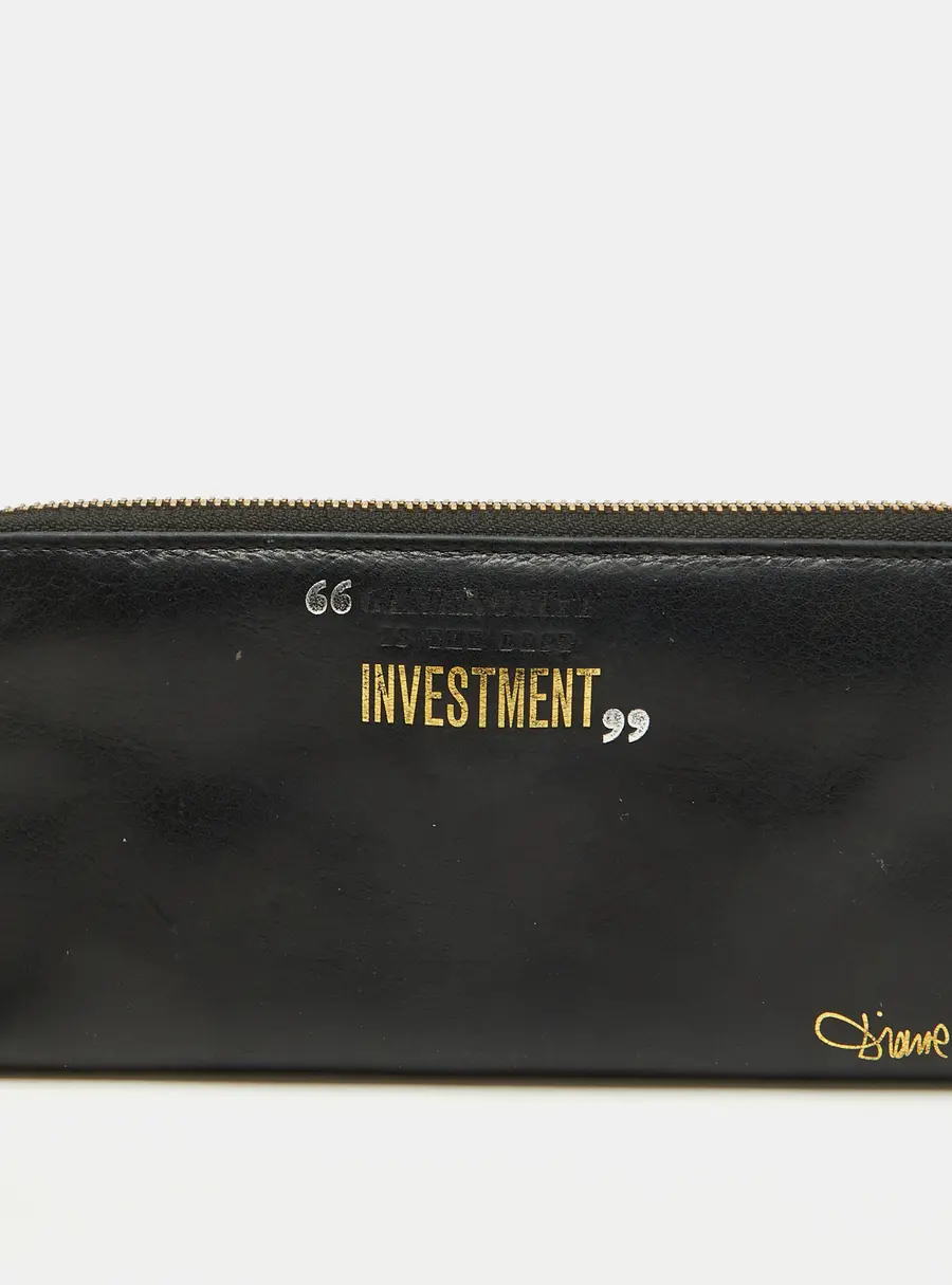 Diane Von Furstenberg Black Leather Zip Around Wallet