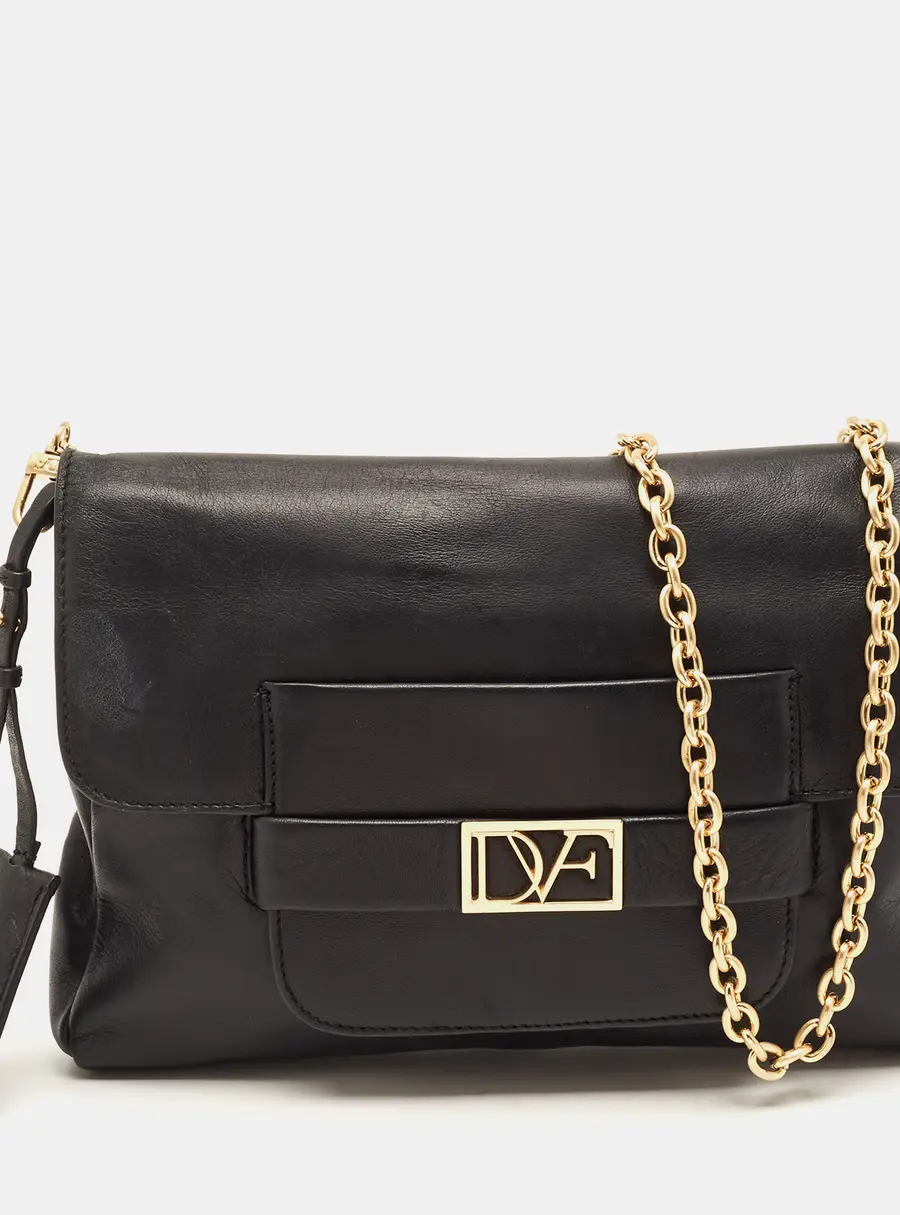 Diane Von Furstenberg Mimosa Black Leather Chain Clutch