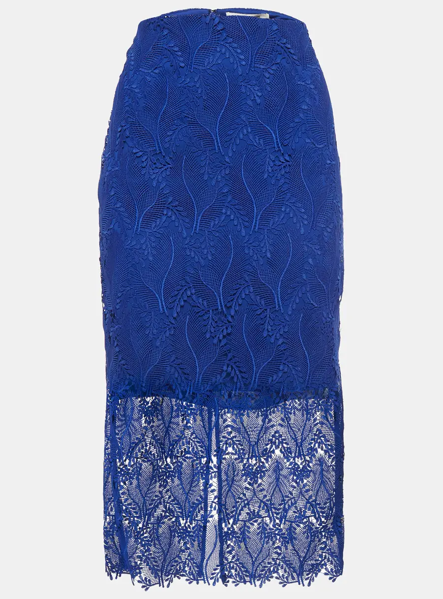 Diane Von Furstenberg Klein Blue Lace Overlay Tailored Pencil Skirt M