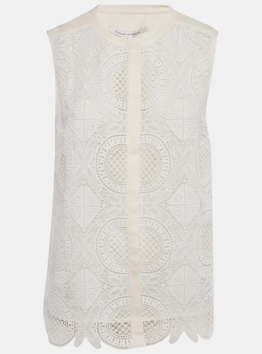 Diane Von Furstenberg Ivory Lace & Silk Lakyn Sleeveless Top M