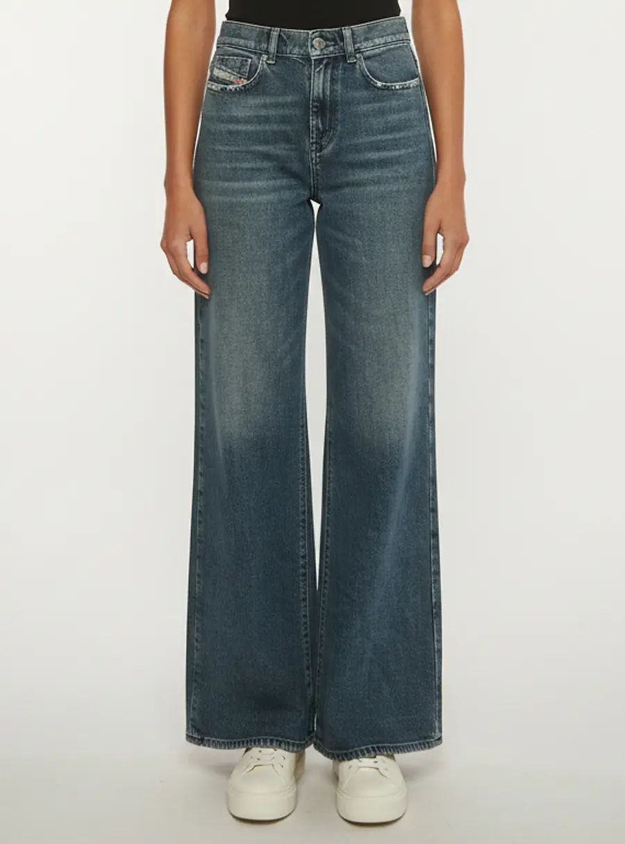 Diesel Blue Denim Distressed Wide Leg Jeans S /Waist 25"