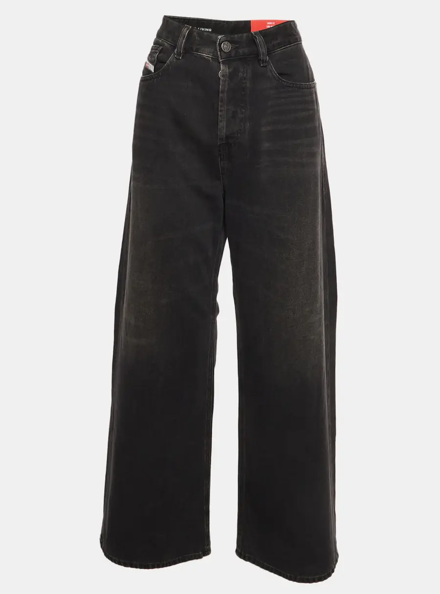 Diesel Black Washed Denim Wide-Leg Jeans S/Waist 25"