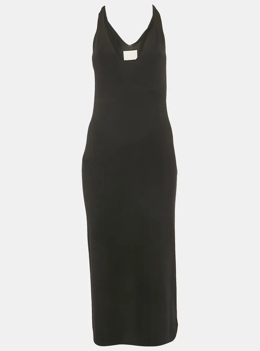 Dion Lee Black Jersey V-Neck Twist Shoulder Detail Midi Dress M