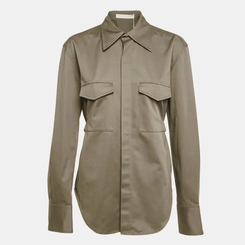 Dion Lee Ash Green Cotton Belted Utility Shirt S