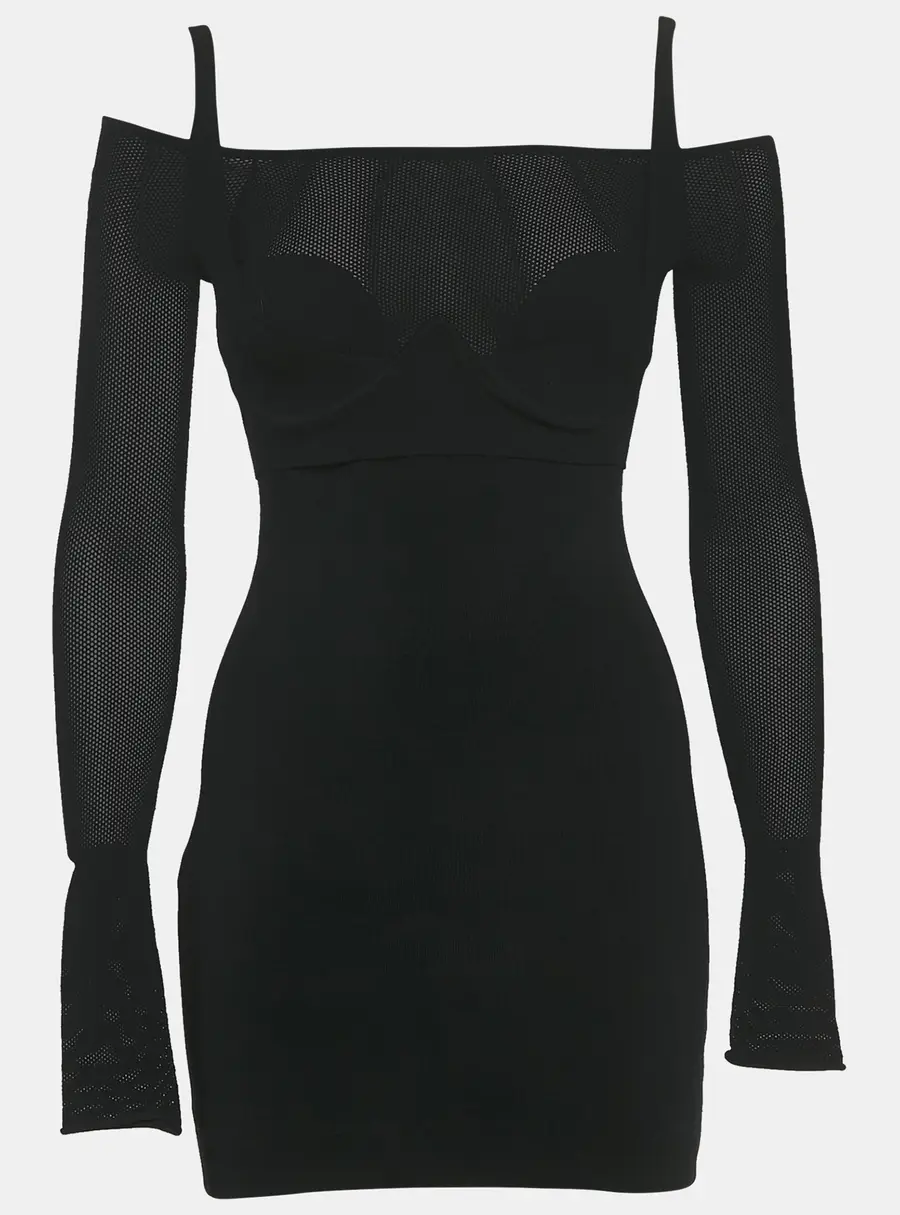 Dion Lee Black Jersey & Mesh Corset Detail Mini Dress S
