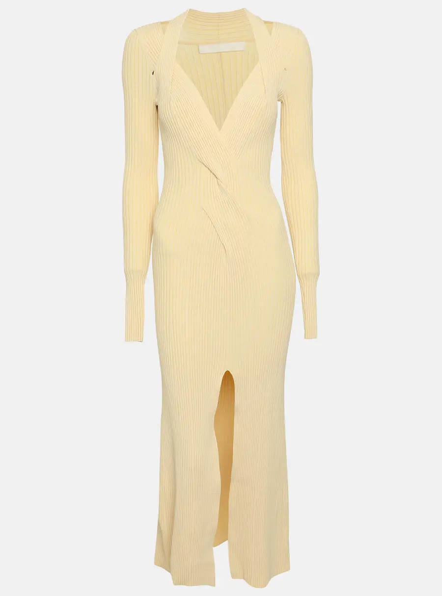 Dion Lee Yellow Rib Knit Twist Midi Dress XS