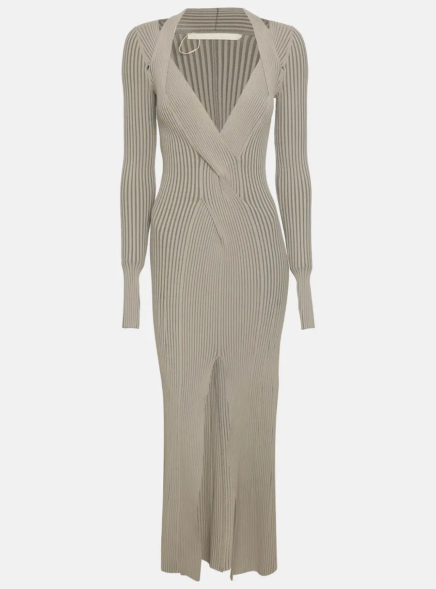 Dion Lee Grey Rib Knit Twist Long Dress S
