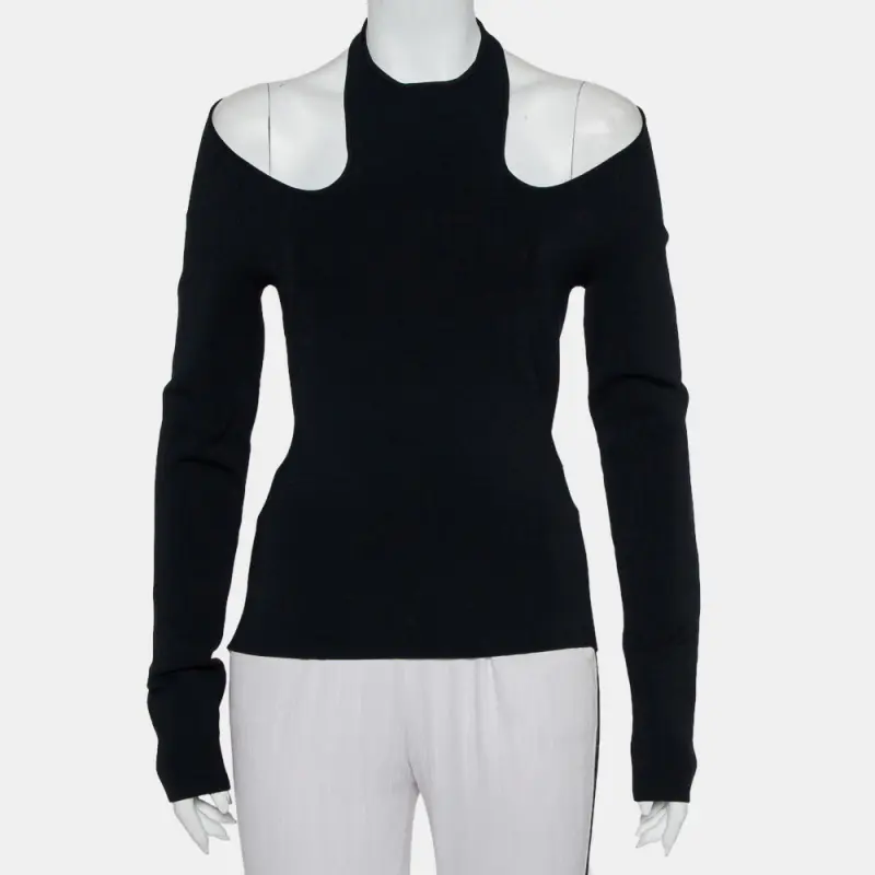 Dionlee Black Knit Cutaway Halterneck Long Sleeve Top L