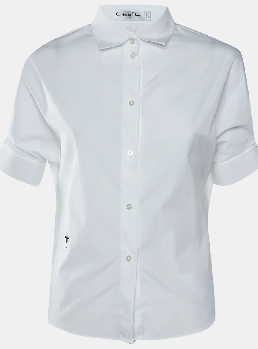 Christian Dior White Cotton Dior Tribales Cufflink Detail Shirt M