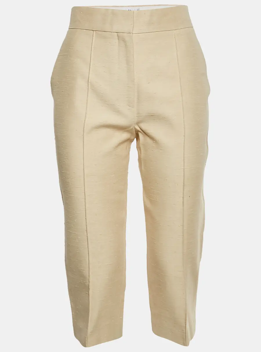 Christian Dior Beige Silk Dupioni Zip Up Capri Trousers S