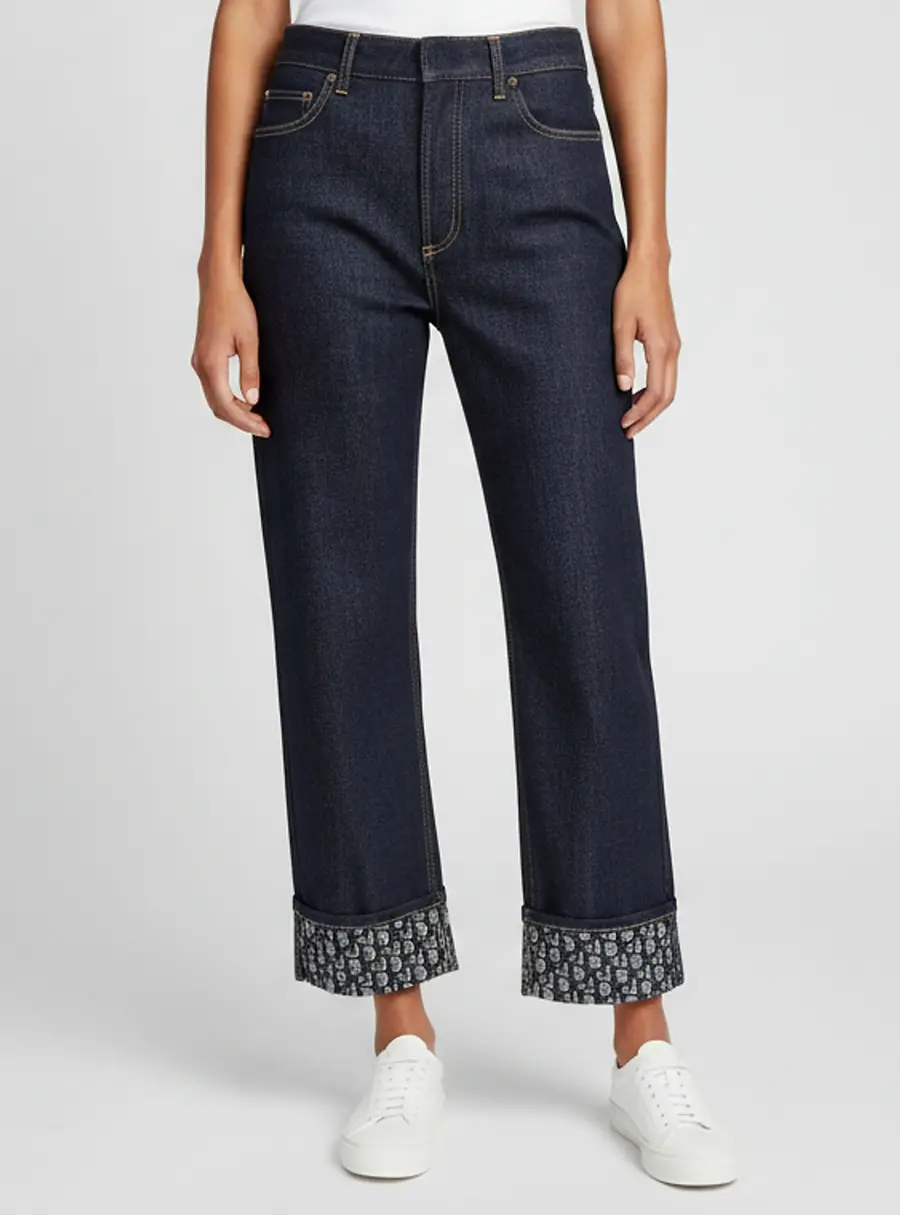 Christian Dior Blue Oblique Trim Denim Boyfriend Jeans L/Waist 36"