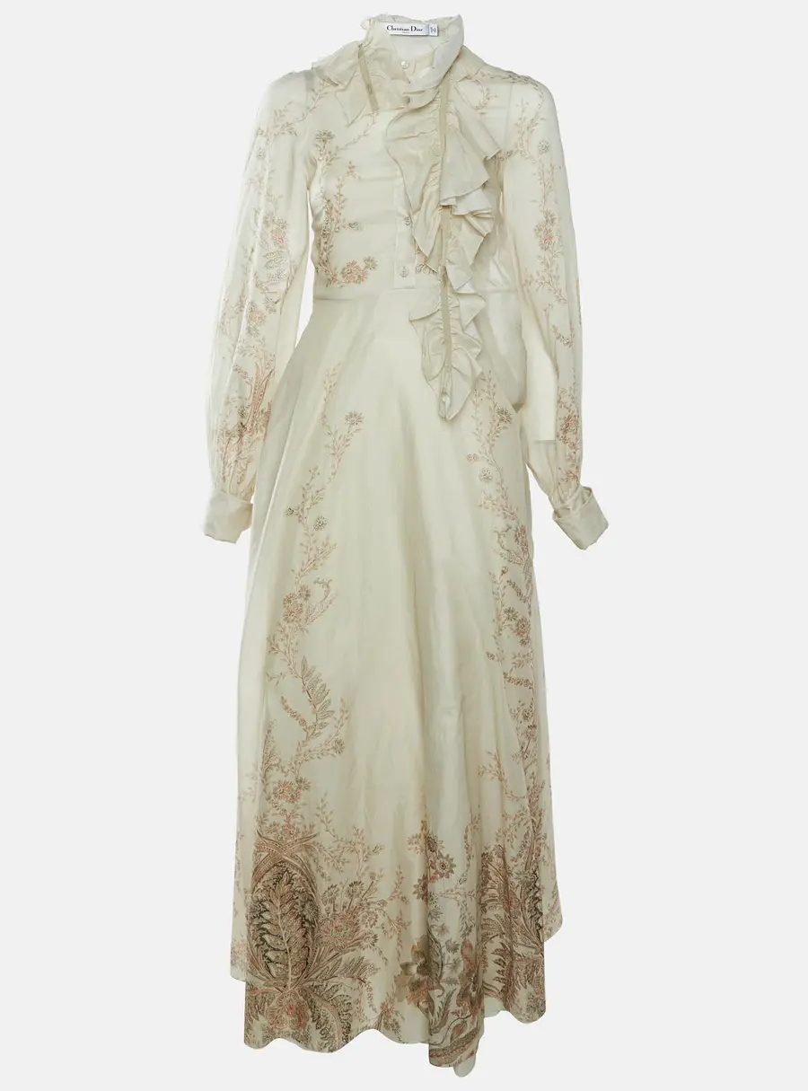 Christian Dior Beige Paisley Print Muslin Flared Maxi Dress S