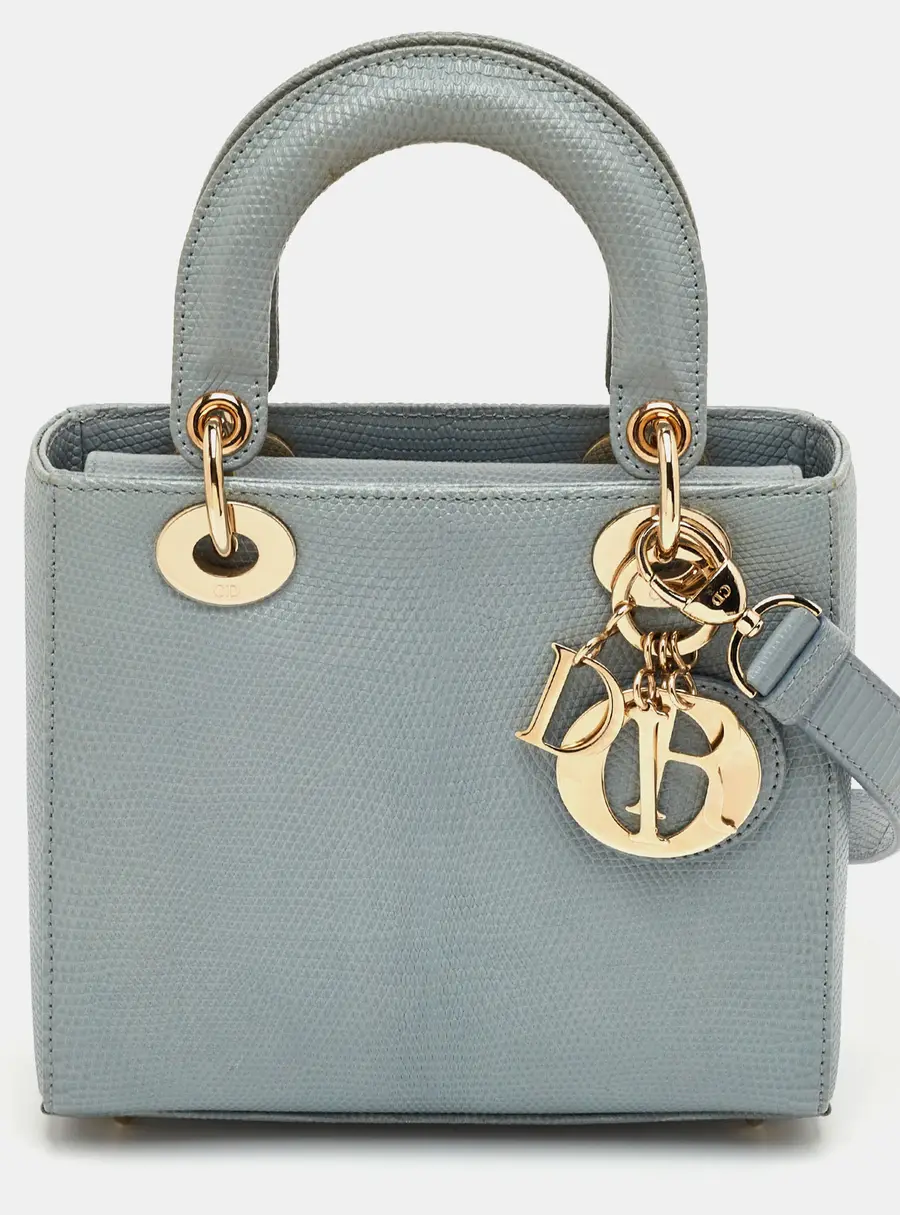 Dior Lady Dior Small Light Grey Lizard Tote