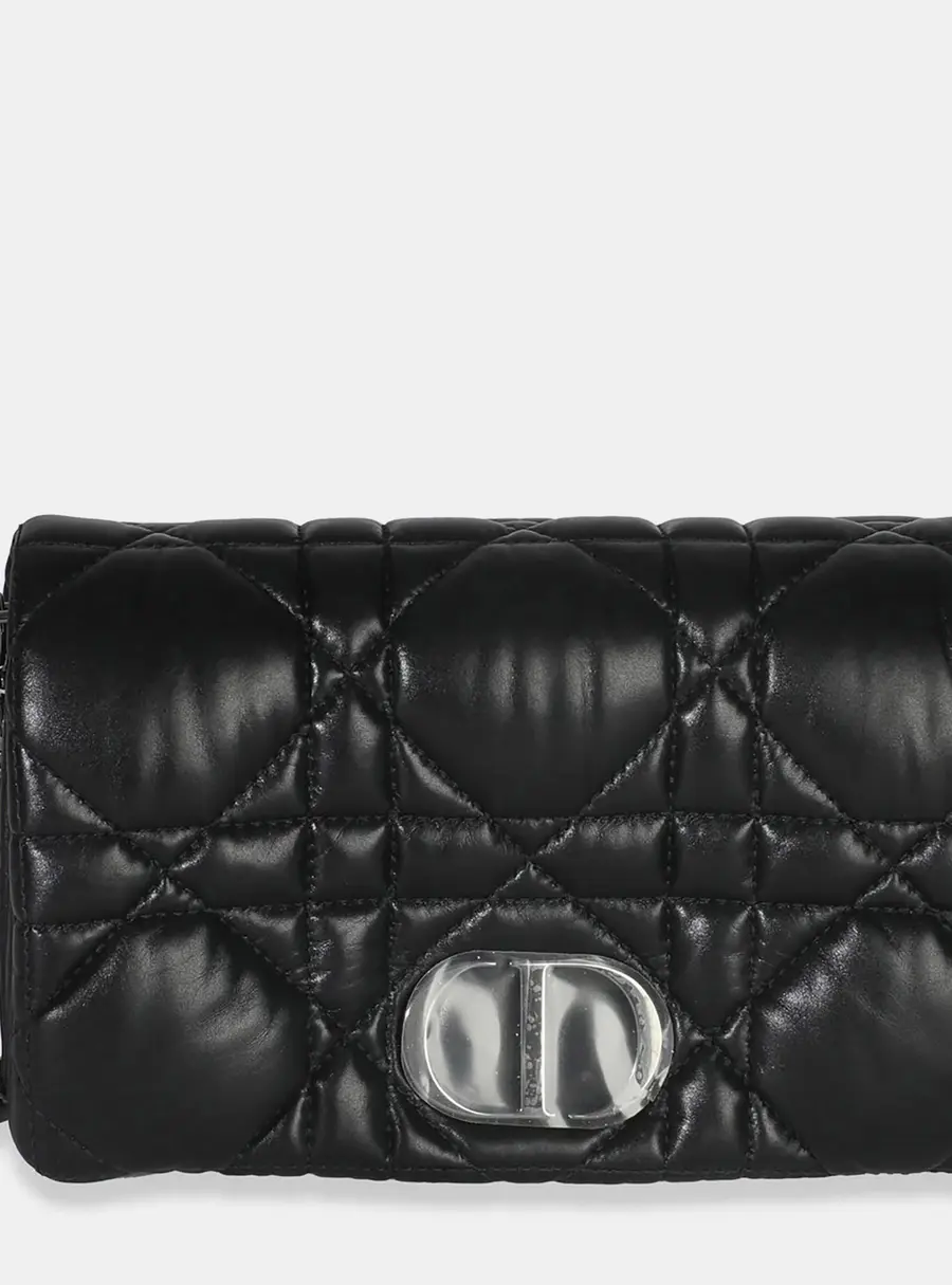 Christian Dior Black Puffy Calfskin Macrocannage Mini Caro Bag