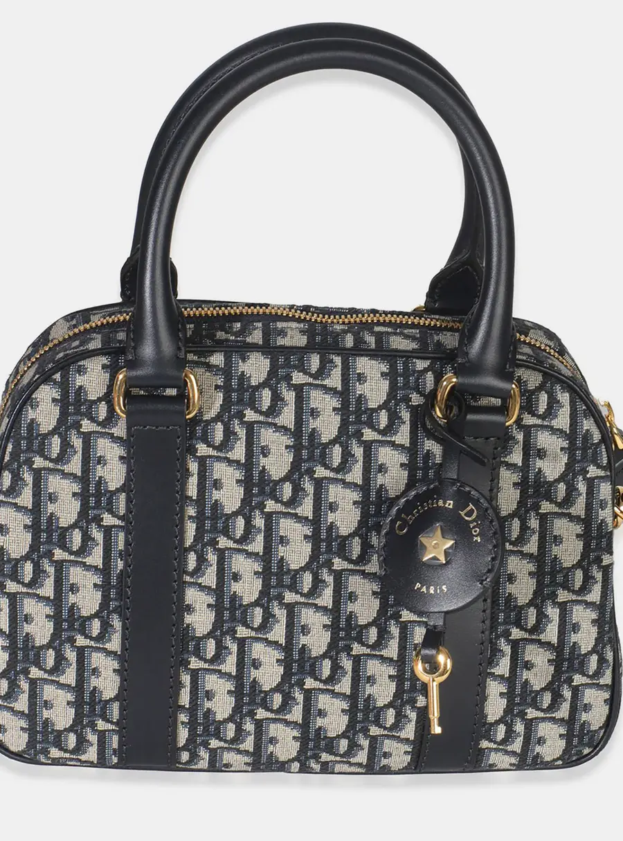 Christian Dior Navy Oblique Canvas Small D Vibe Bowling Bag
