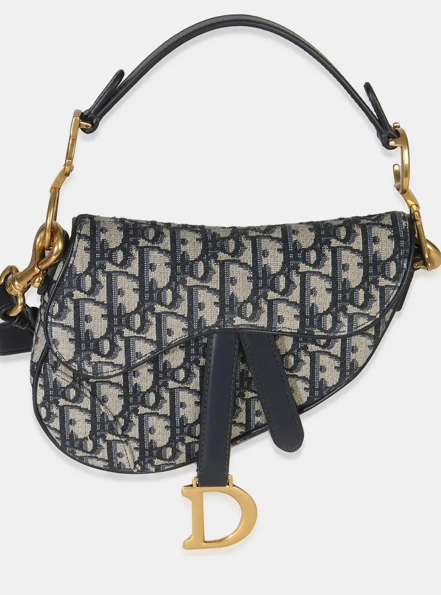 Christian Dior Blue Oblique Canvas Mini Saddle Bag
