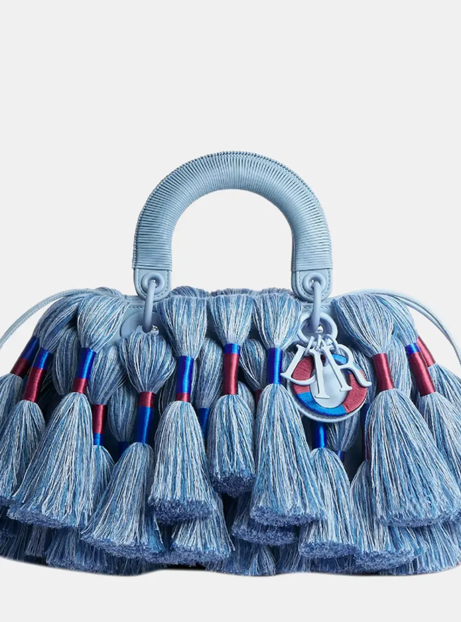 Dior Lady Dior Small Blue Tassel Lambskin Leather Top Handle Bag