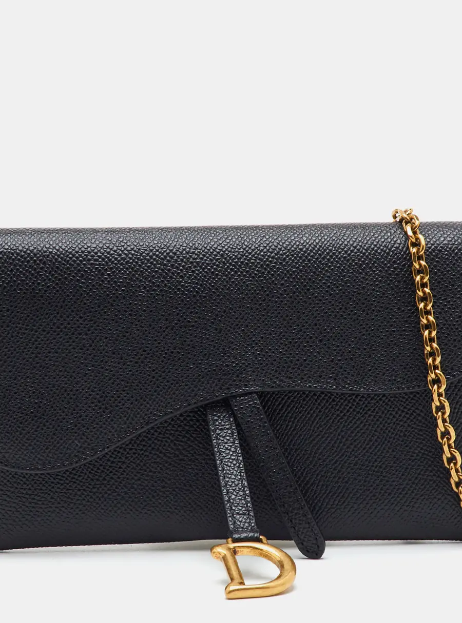 Dior Saddle Black Leather Wallet On Chain