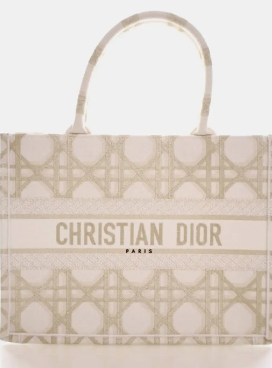 Christian Dior Book Tote Medium White Cannage Embroidered Canvas Tote Bag