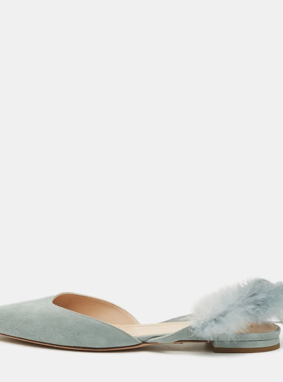Dior Size 40.5 Blue Feather and Suede Slingback Flats
