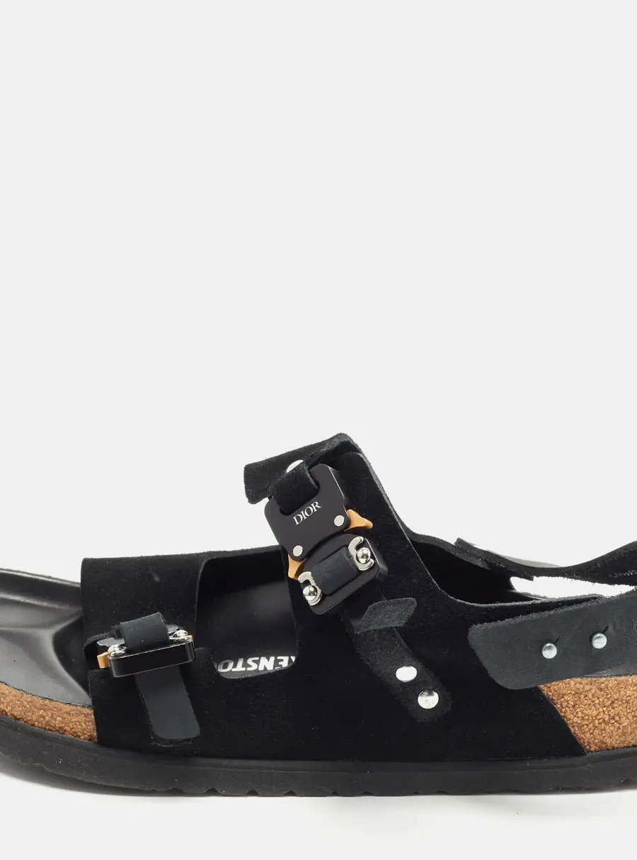 Dior x Birkenstock Size 40 Black Leather and Suede Slingback Sandals