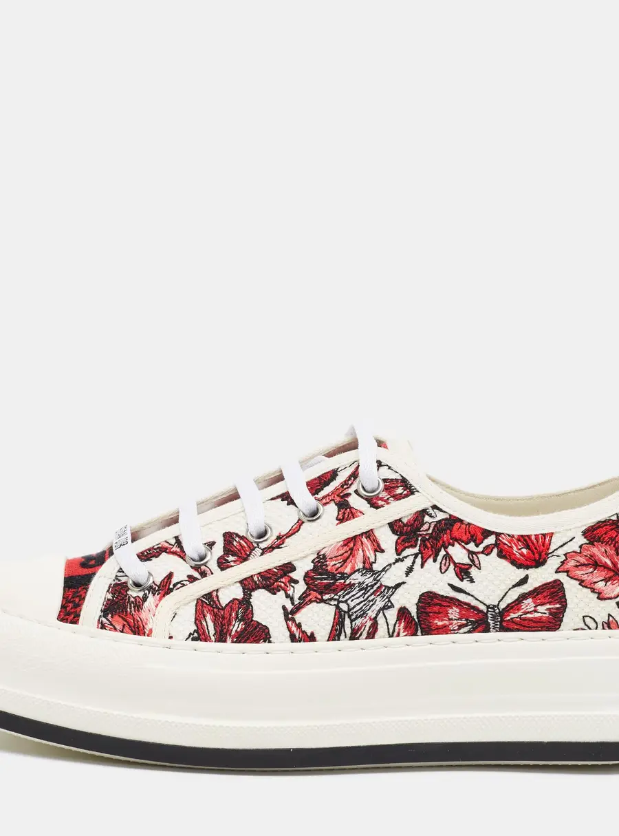 Dior Walk'n'Dior Size 39.5 Multicolor Floral Embroidered Canvas Lace Up Sneakers
