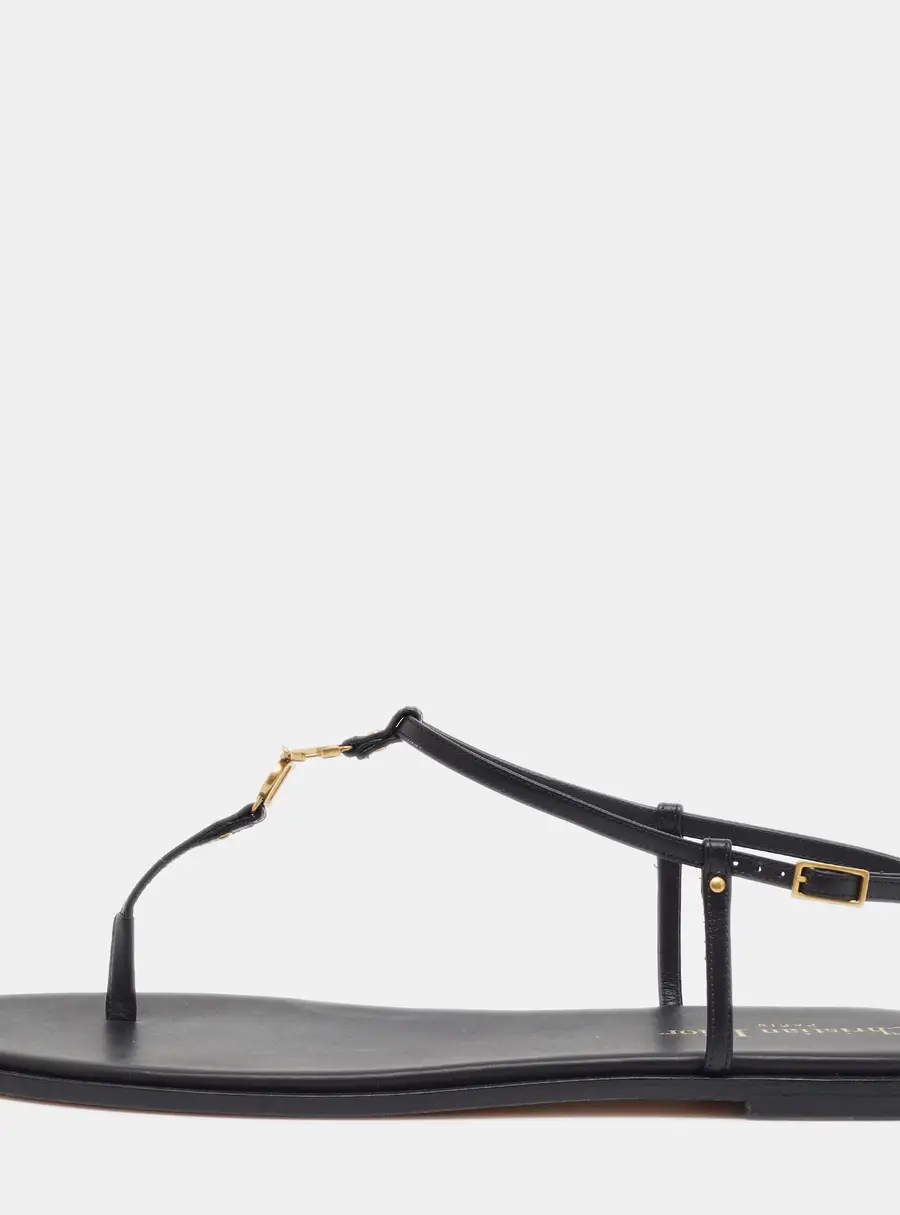 Dior C'est Size 41 Black Leather Ankle Strap Thong Flats