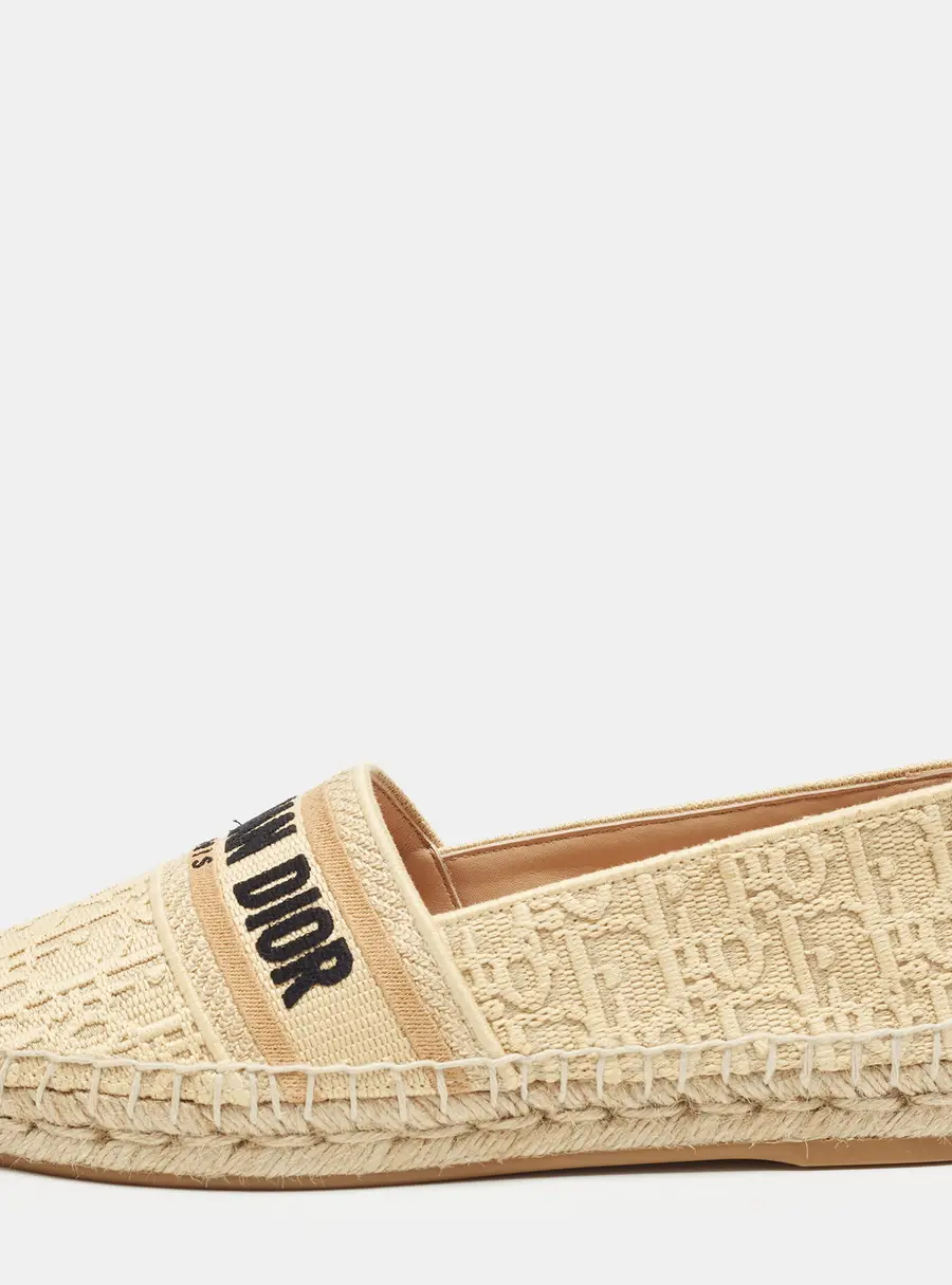 Dior Granville Size 40 Beige Oblique Jacquard Slip On Espadrille Flats