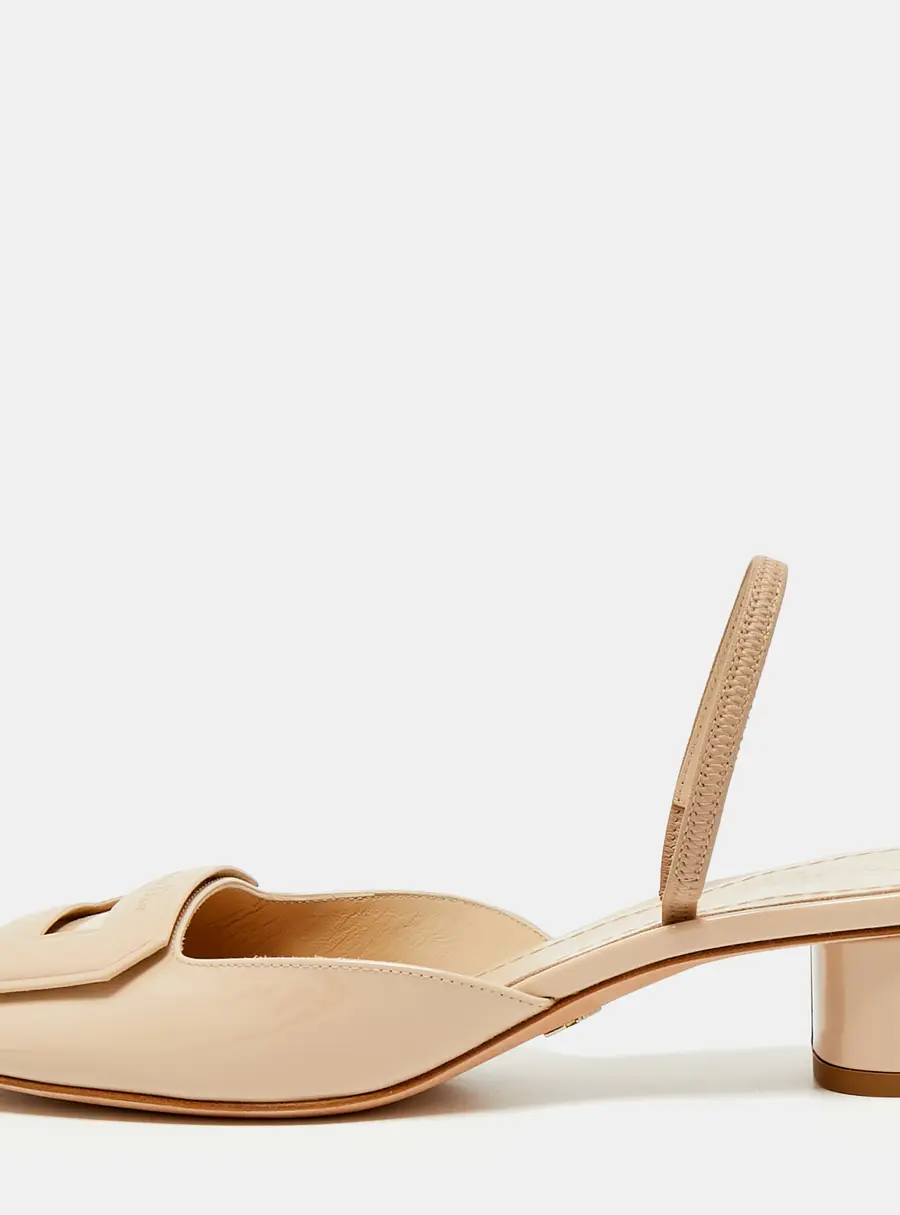 Dior Dior Day Size 37.5 Beige Patent Leather Block Heel Slingback Pumps