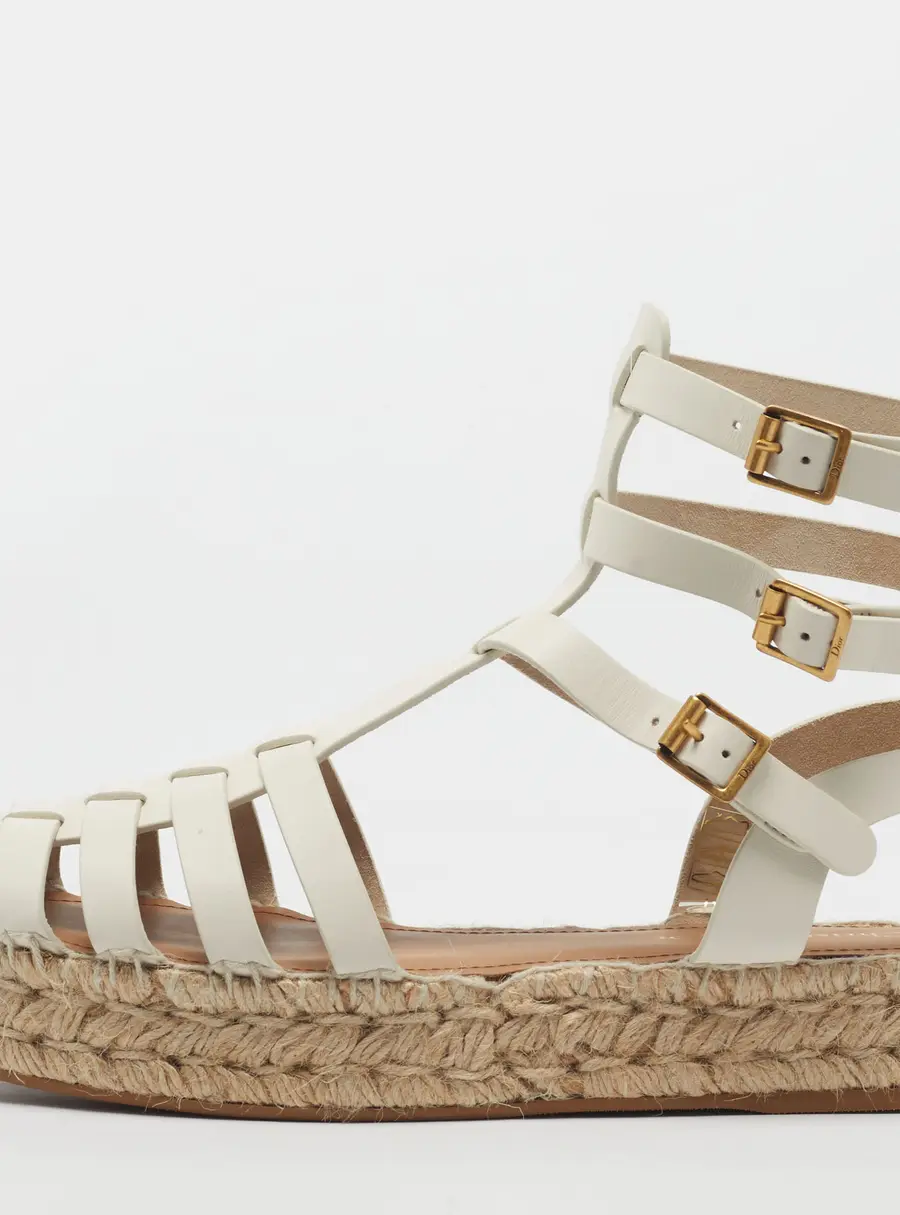 Dior Marine Dioriviera Size 40 Off White Leather Platform Espadrille Sandals