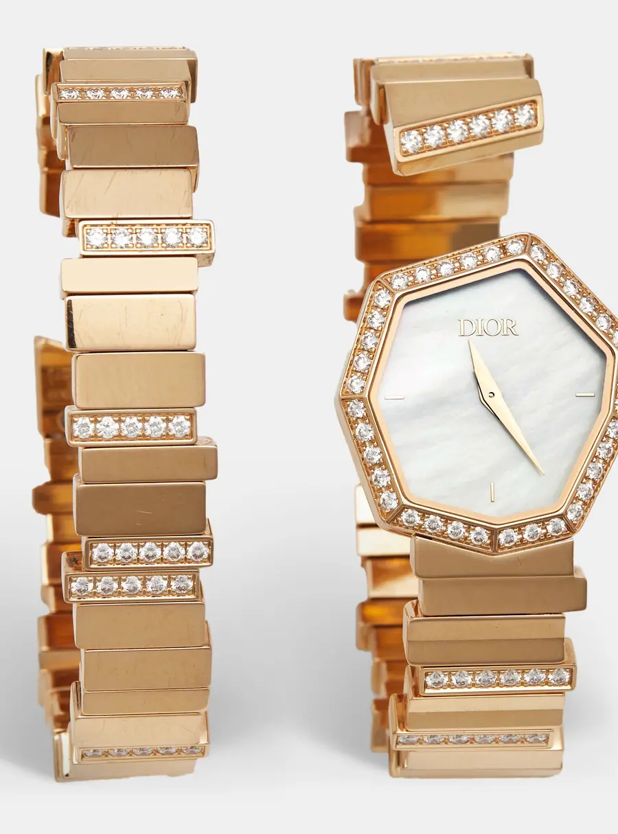 Dior Gem Dior CD18117X1001 White Mother Of Pearl Dial 18k Rose Gold Diamond Women's Wristwatch 24.50 mm With Bracelet