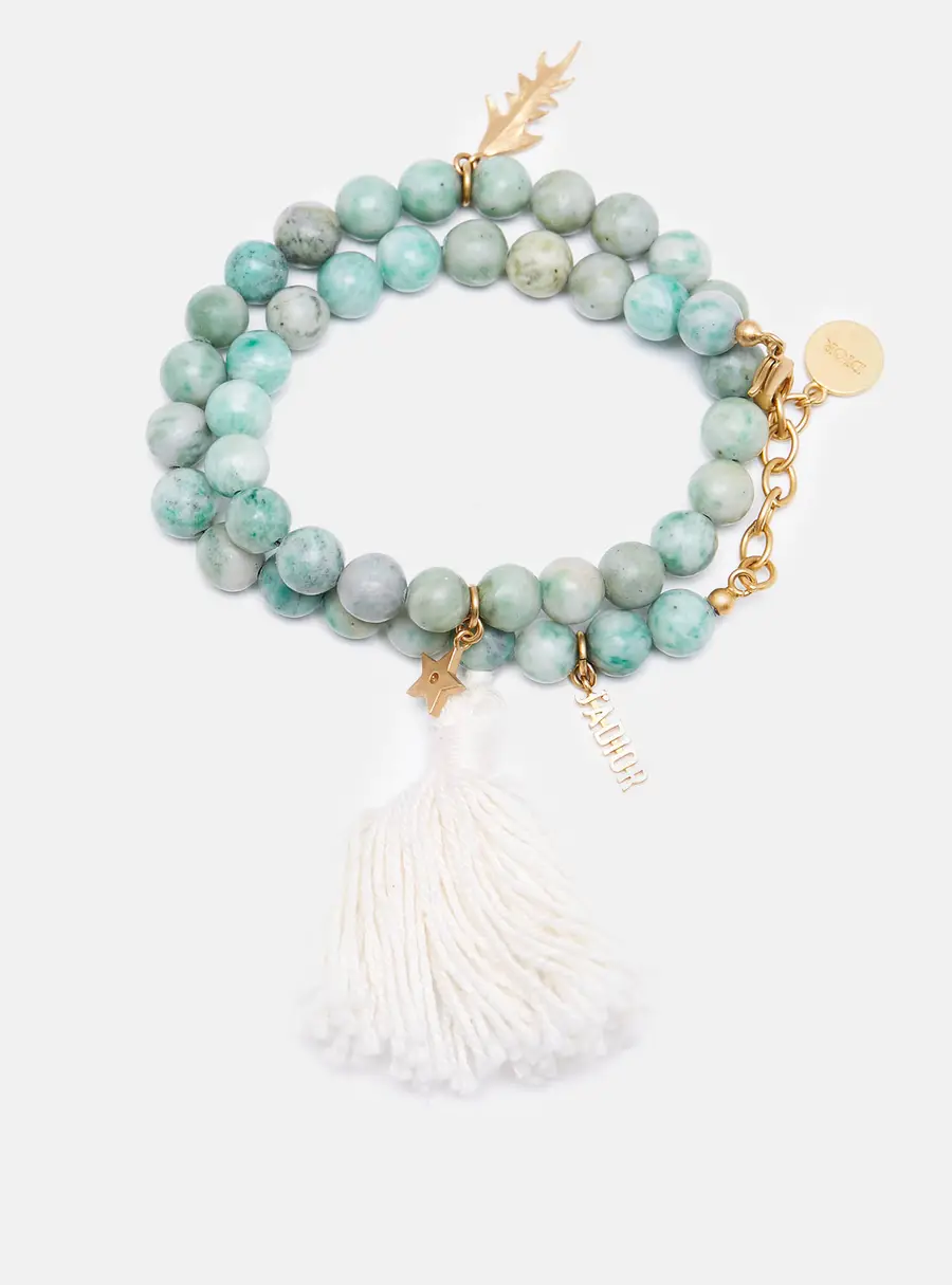 Dior Jasper Bead Jardin Gold Tone Double Wrap Bracelet