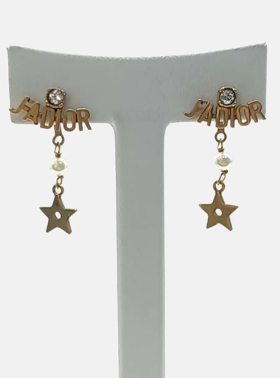 Dior J'Adior Gold -Plated Metal Crystal Faux Pearl Star Drop Women's Earrings