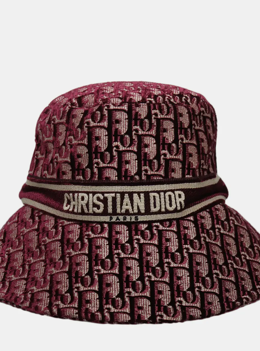 Christian Dior Oblique Burgundy Velvet Large Brim Bucket Hat