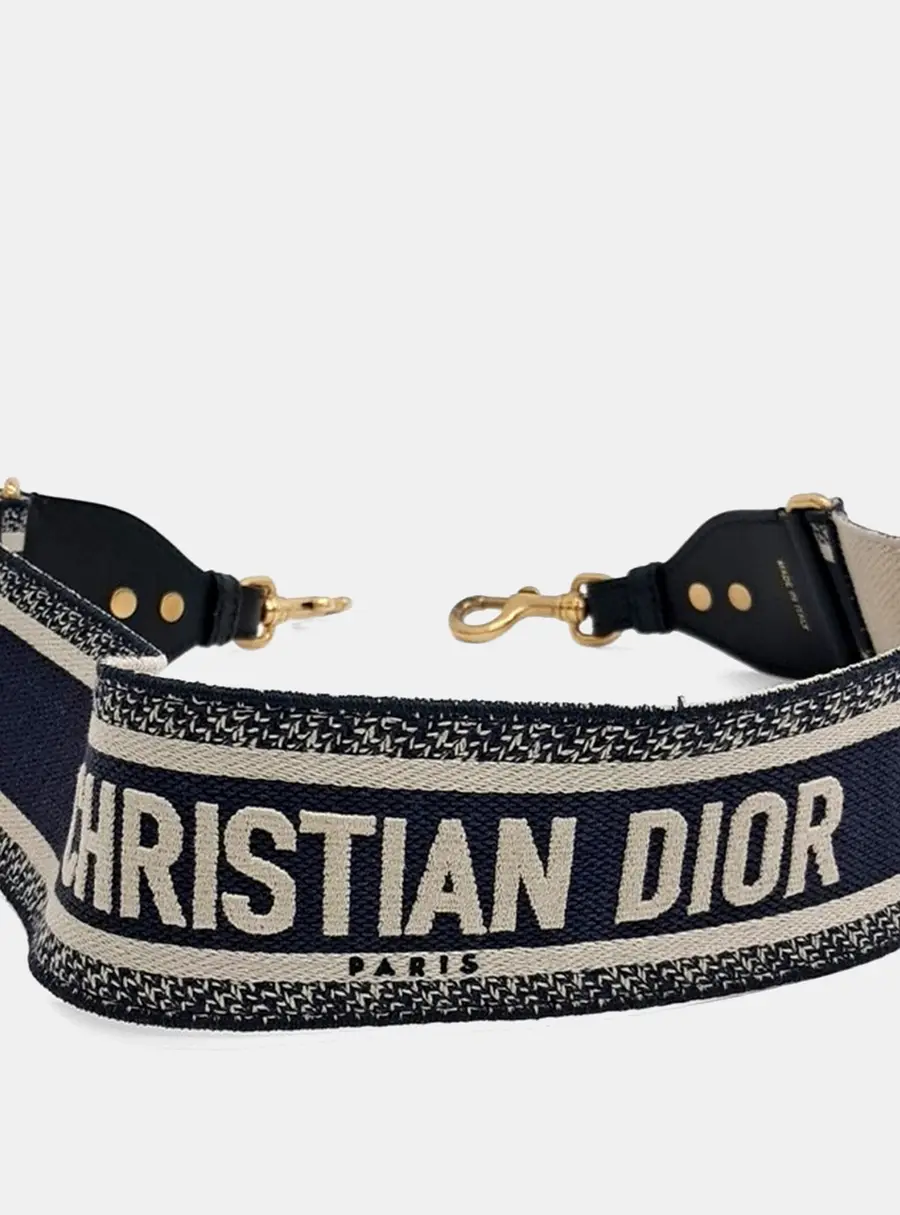 Dior Blue Beige Oblique Canvas Calfskin Shoulder Strap