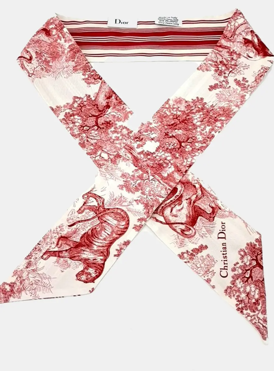 Christian Dior Toile De Jouy Sauvage Mitzah Red Silk Scarf