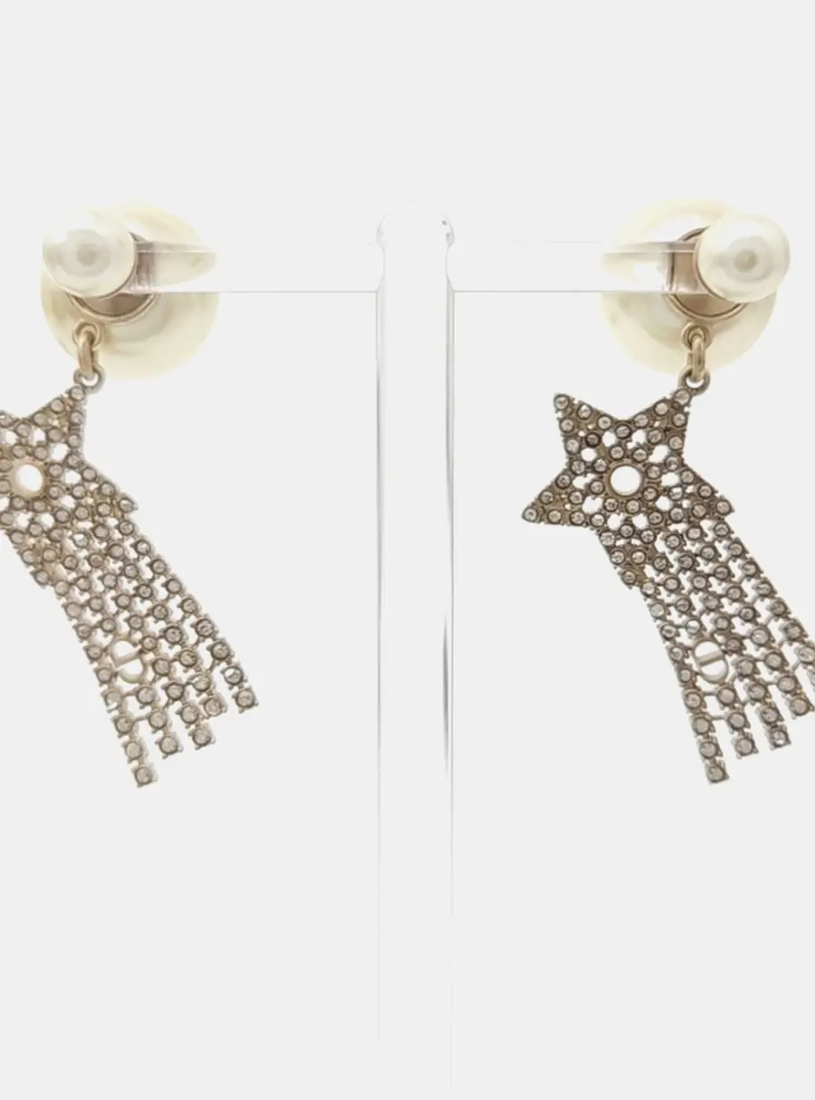 Christian Dior Gold Crystals Pearl Tribal Earrings