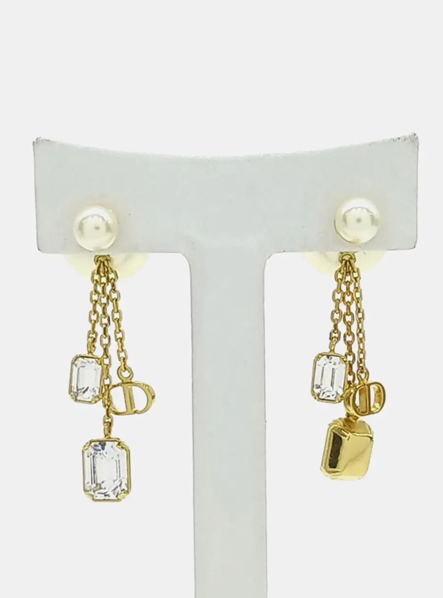 Christian Dior Gold Crystals, Pearls, Resin Tribal Earrings