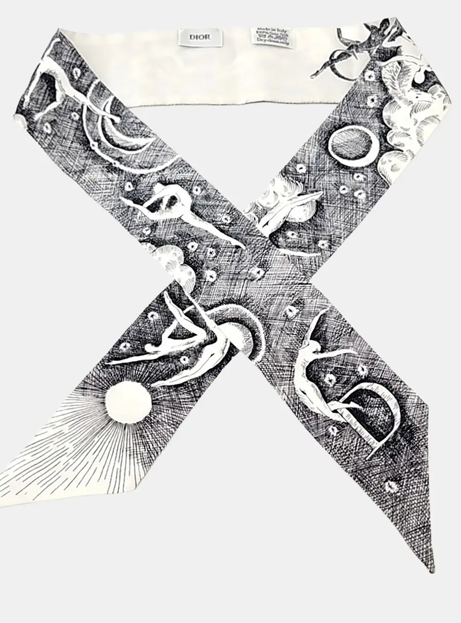Christian Dior Black White Twilly Scarf