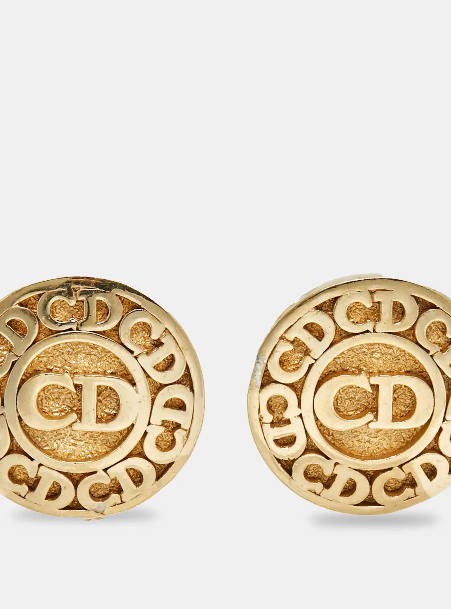 Dior CD Medallion Gold Tone Earrings