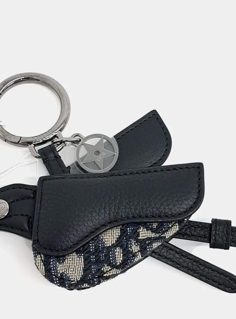 Dior Saddle Bird Beige Black Dior Oblique Jacquard Grained Calfskin Women's Keychain