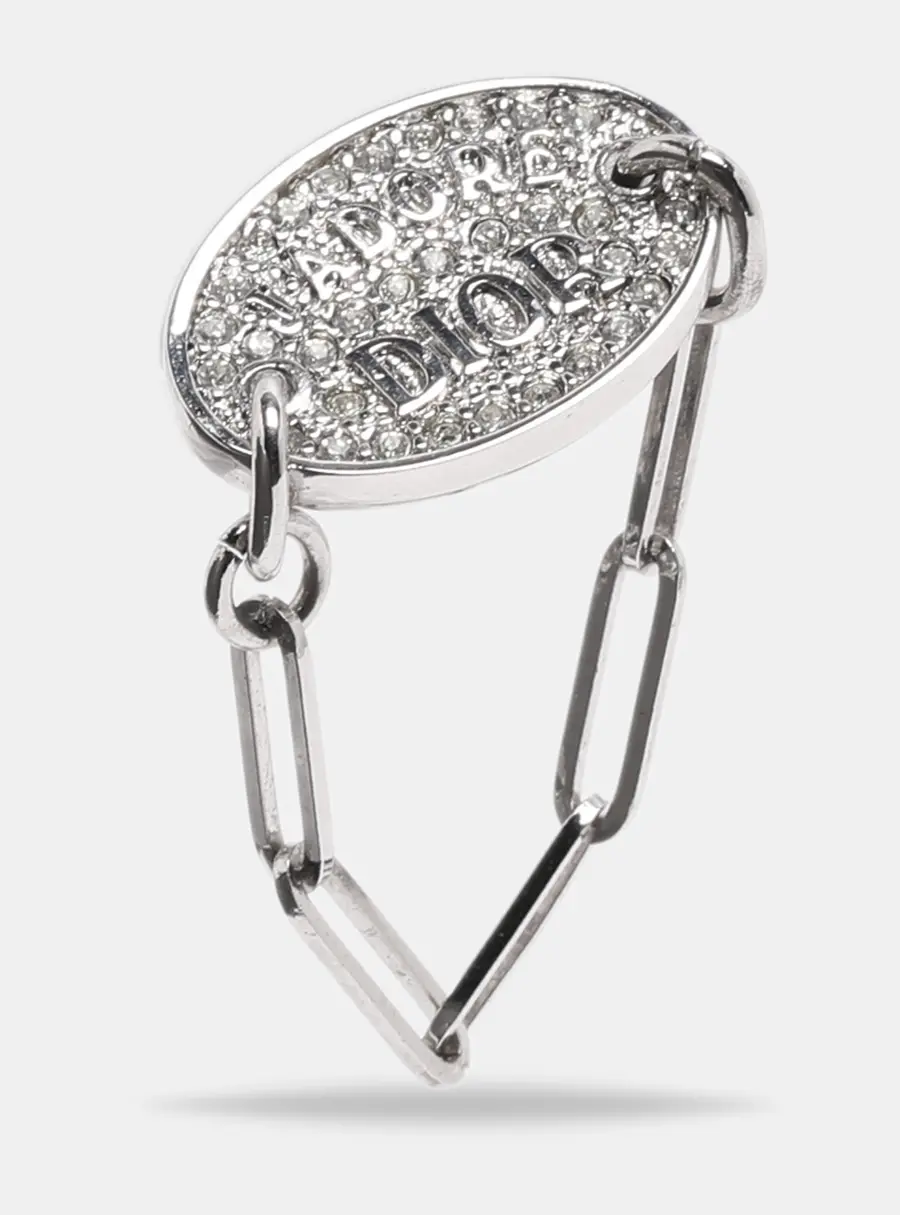 Dior Silver Tone Metal Crystal J'adore Dior Chain Link Ring